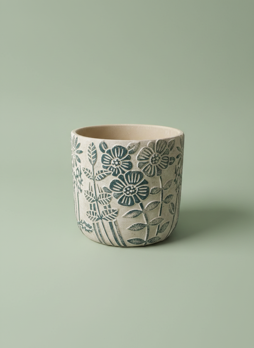 Large Blue Floral Planter