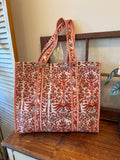 Coral Block Print Quilted Bag