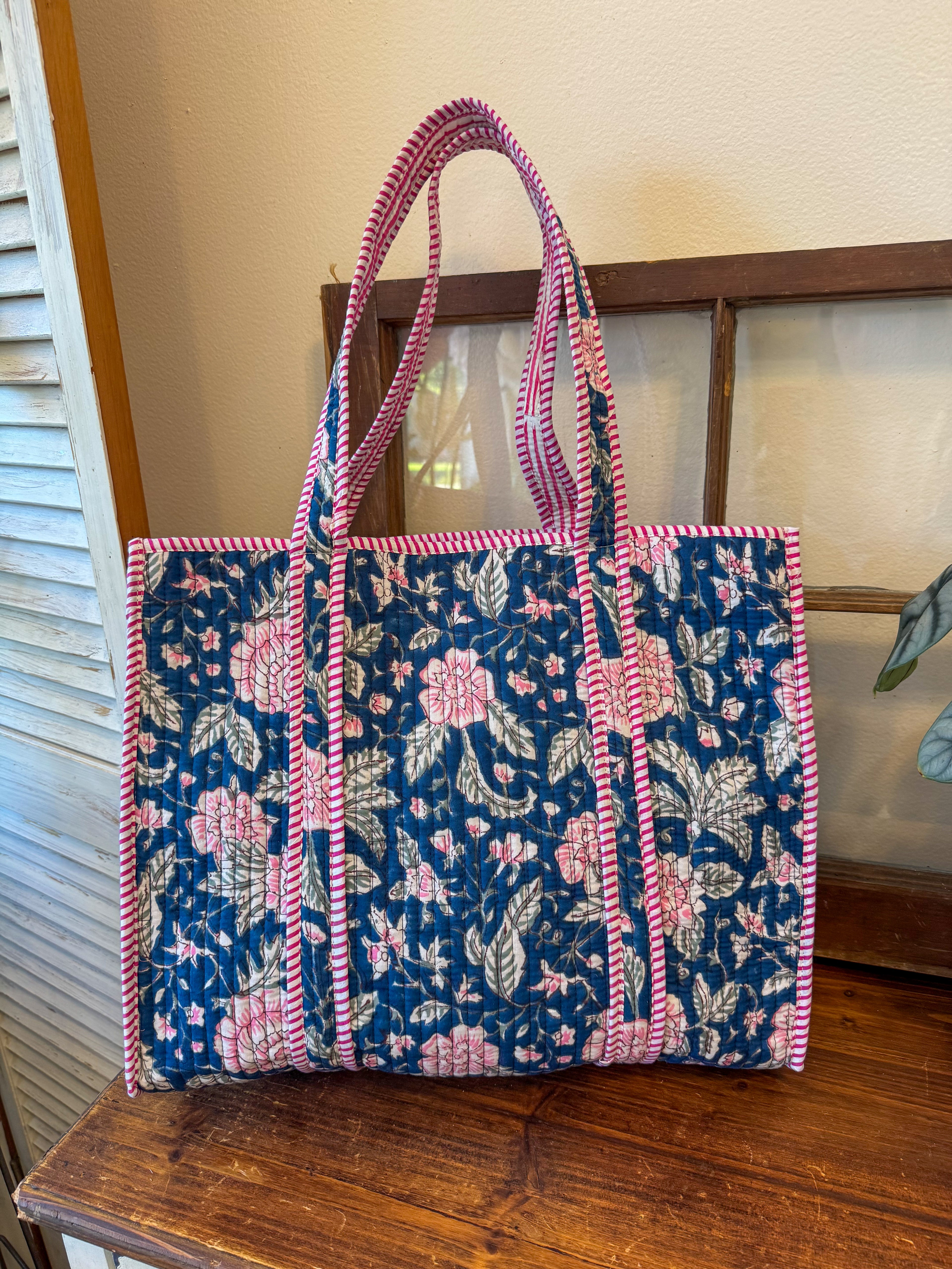 Pink Blossom Quilted Tote Bag