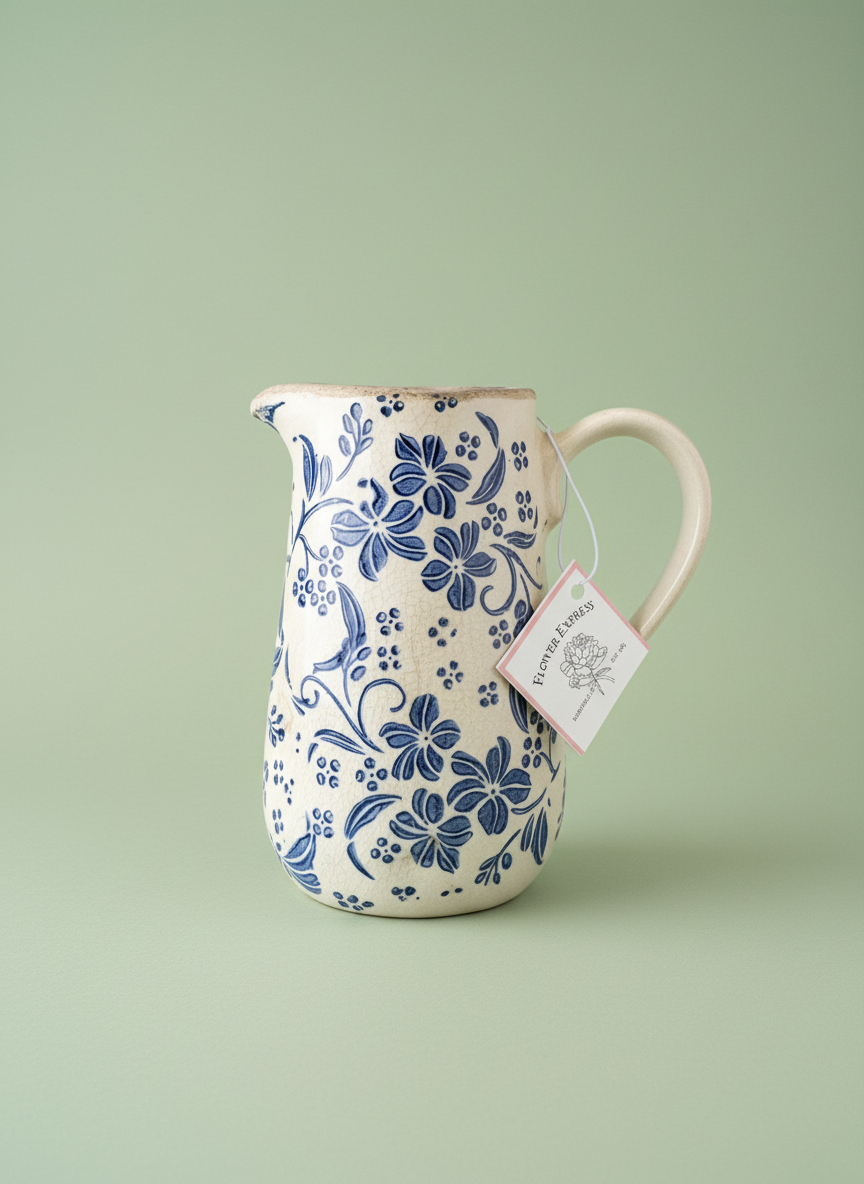 Blue Floral Pitcher