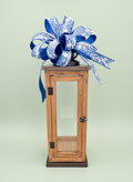 Wooden Lantern With Blue Floral Bow