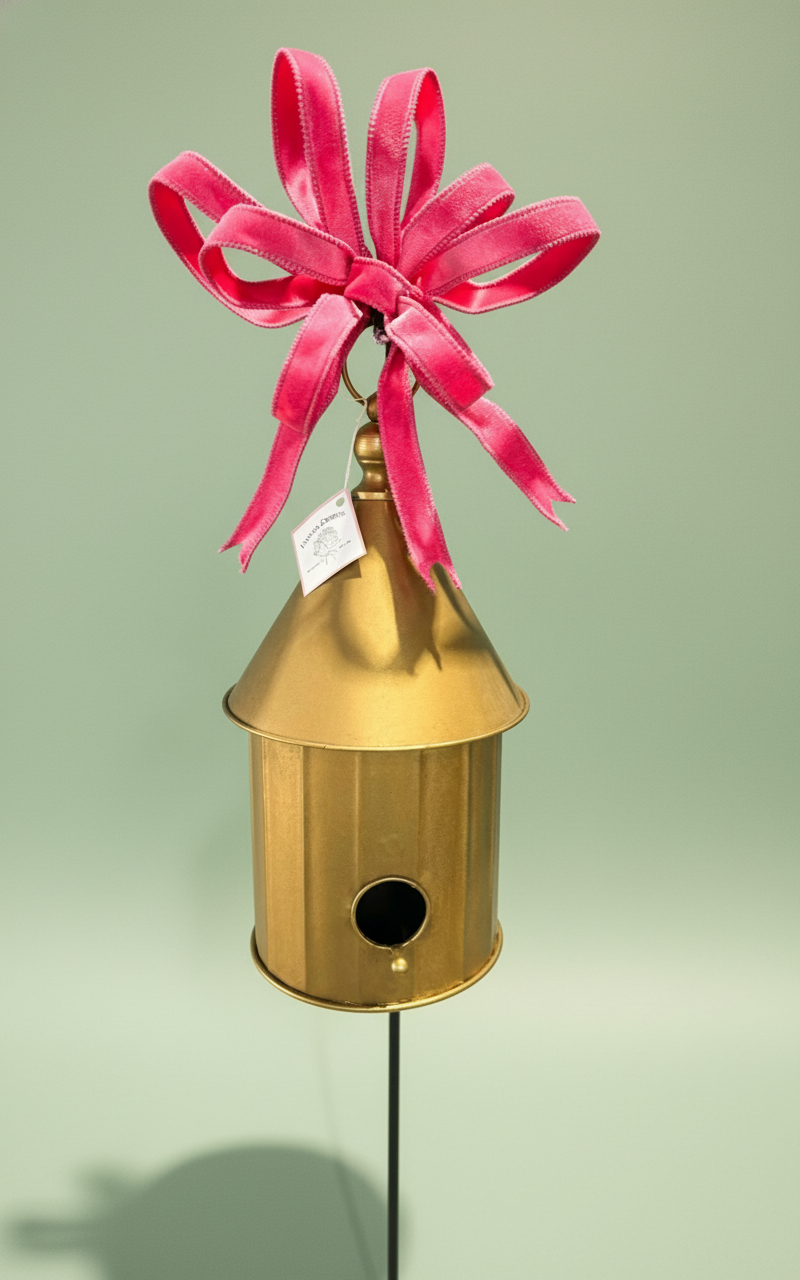 Gold BirdHouse On Stand